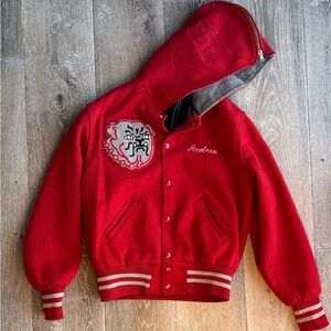 Red Varsity Jacket with Embroidered Patch AS